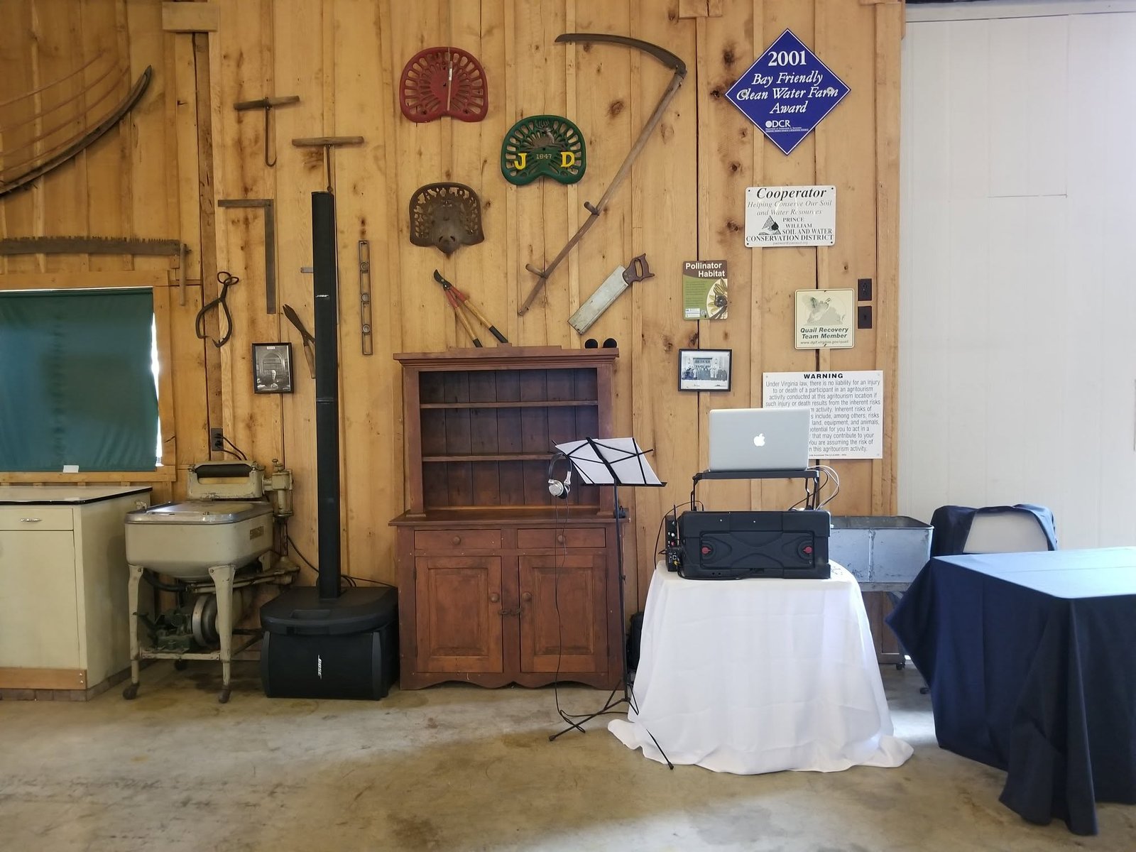 Jenna and Cole’s wedding, photo 4 — DJ setup inside the barn